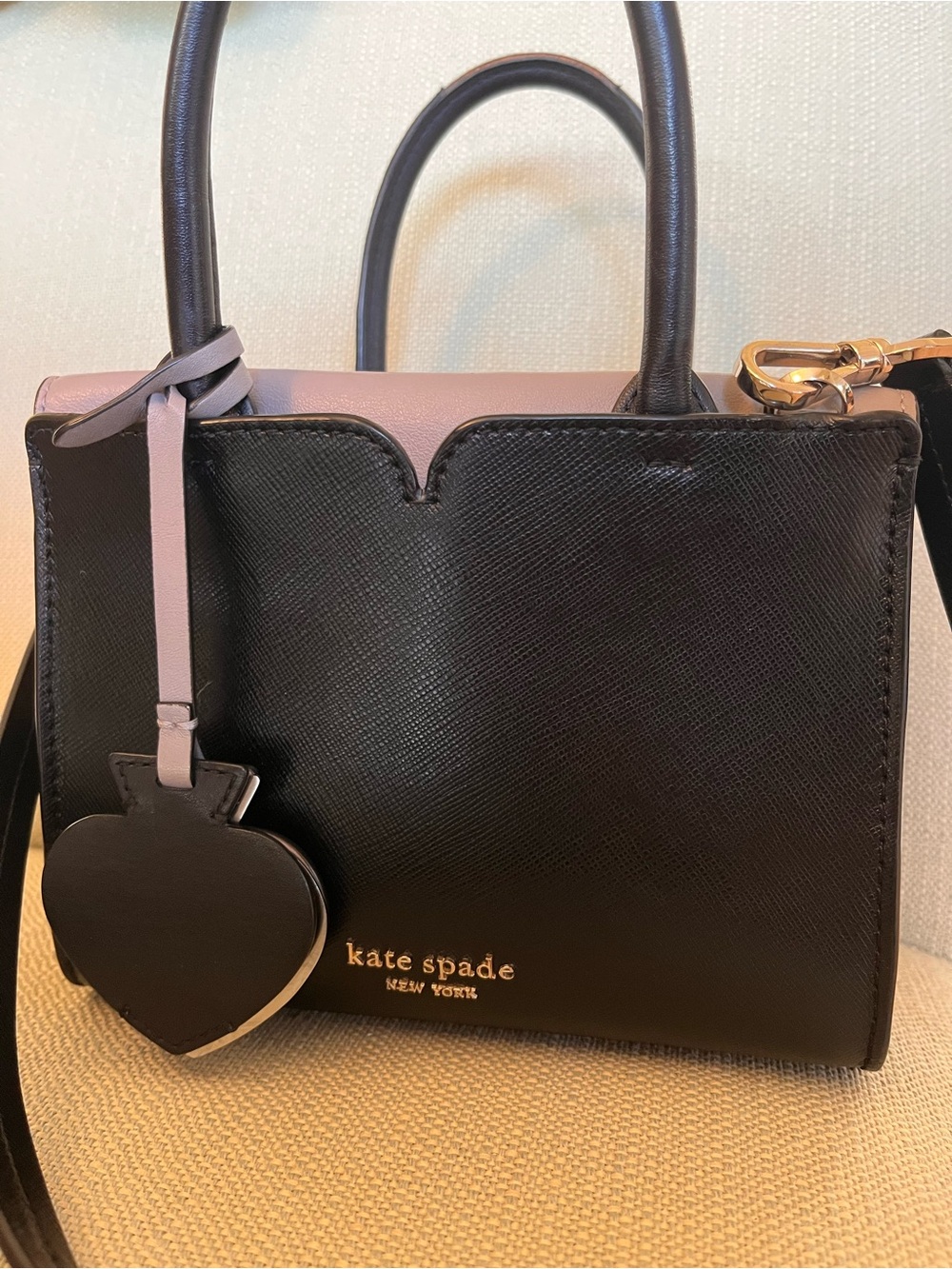 kate spade Black & Taupe Leather Satchel with Heart Tag